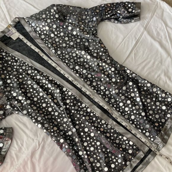 Vintage 1980s 1990s Glitzy Silver Pullover Long Duster Cardigan Disco Top Small - Picture 7 of 12